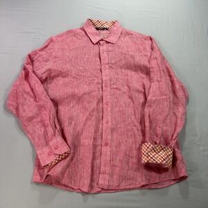 Bohio Shirt Mens Medium Red Linen Classic Fit Button Up Roll Tab Casual Adult